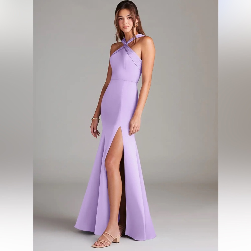Azazie Rue Lilac Pleated Stretch Satin Dress NWT